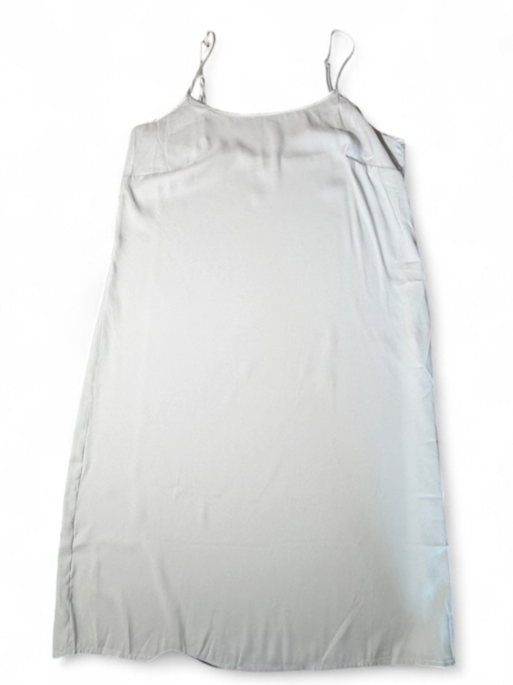 Minimalist Satin Slip Dress XS Light Grey Adjustable Straps Layering Midi - Picture 2 of 4